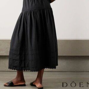 DÔEN **NWT** Sebastiane Black Crochet Trim Organic Cotton-Poplin Skirt Large